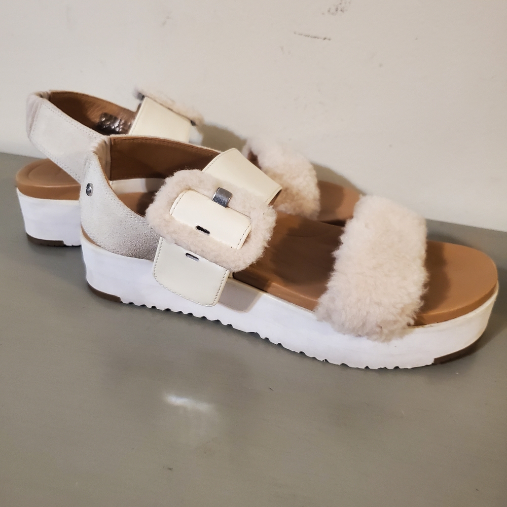 UGG Women's Cream Shearling Buckle Platform Sandals